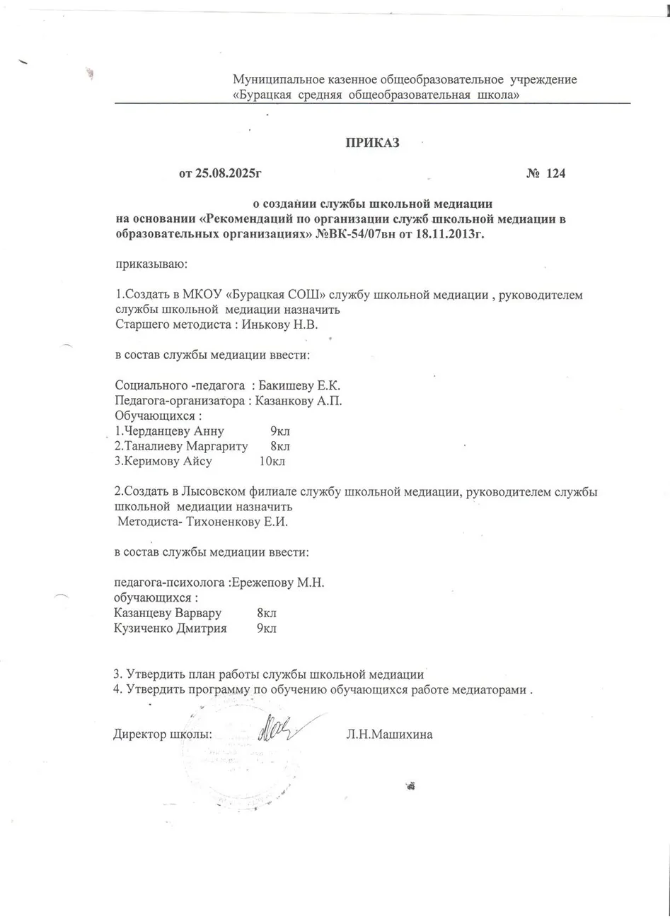 Приказ о создании ШСМ